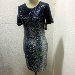 BLACK (M) SEQUIN SHORT SLEEVES COCKTAIL EVENING DRESS
